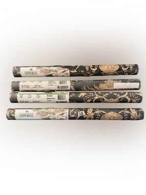 Vintage Imperial Wallcoverings VC3043 4 Rolls Black Gold Floral Bird Wallpaper